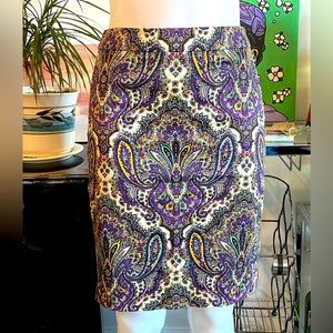 J.Crew Factory Purple Green Paisley Pencil Skirt sz 00